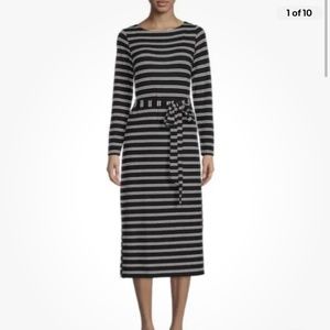 Time and Tru Women’s Black Striped Hacci Midi Dress Size Large (12-14) NEW